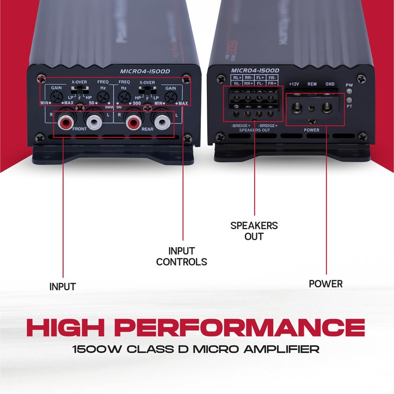 Power Acoustik 4 Channel Car Amplifier â€“ 1500W Max Compact Class D Amp | Small 4-Channel Amp for Tight Installs | Powerful 4 Channel Audio Amp for Full-Range Systems - Image 3