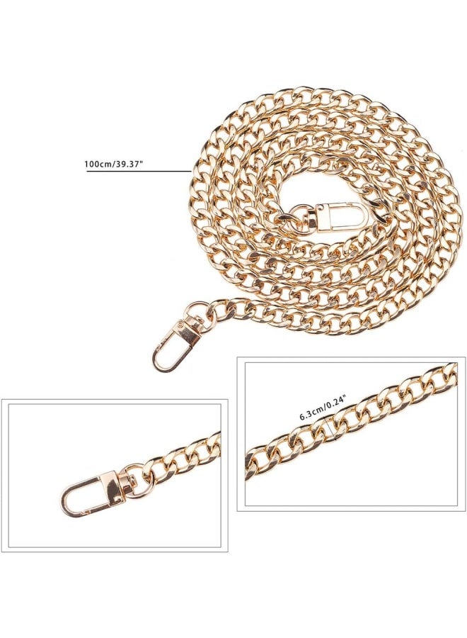 2 Strands 39 Inch Iron Flat Chain Strap Handbag Chains Accessories Purse Straps Shoulder Cross Body Replacement Straps with Swivel Buckles, Golden, Width 2.5 Inch  - Image 2
