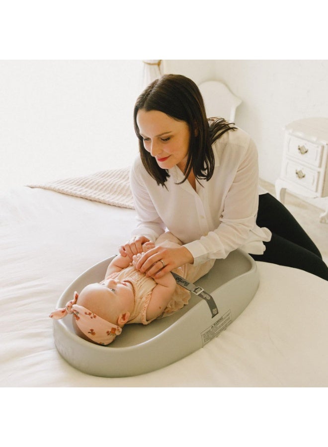 Bumbo Bumbo Baby Changing Pad for Dresser or Table Top, Portable & Wipeable Non Slip Soft Contoured Diaper Change Station with Harness, Cool Grey - Image 3