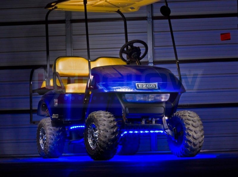 LEDGlow 4pc. Blue LED Golf Cart Underbody Underglow Light Kit - Water Resistant Flexible Tubes - Includes Wireless Remote - Image 4