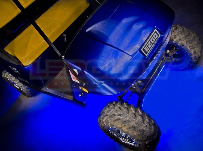 LEDGlow 4pc. Blue LED Golf Cart Underbody Underglow Light Kit - Water Resistant Flexible Tubes - Includes Wireless Remote - Image 5