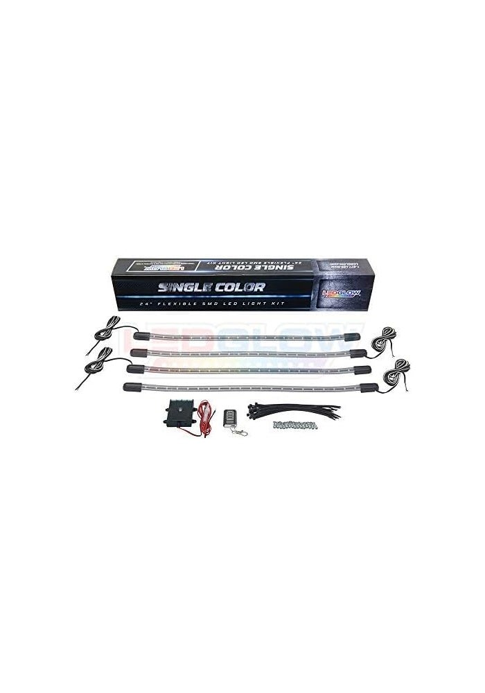 LEDGlow 4pc. Blue LED Golf Cart Underbody Underglow Light Kit - Water Resistant Flexible Tubes - Includes Wireless Remote - Image 3