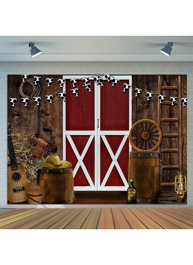 CGXINS - Western Cowboy Scene Photography Backdrop 5X3Ft Farmhouse Wooden Barn Door Background For Baby Party Photo Booth Props Banner - Image 1