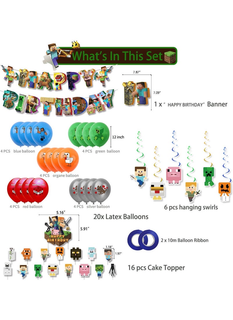 My World Pixel Game Theme Birthday Party Decoration Set Flag Cake Card Balloon
