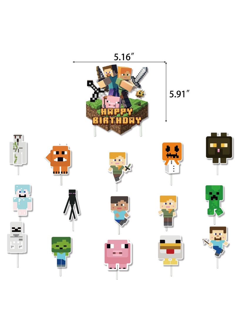 My World Pixel Game Theme Birthday Party Decoration Set Flag Cake Card Balloon