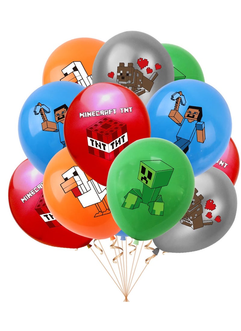 My World Pixel Game Theme Birthday Party Decoration Set Flag Cake Card Balloon