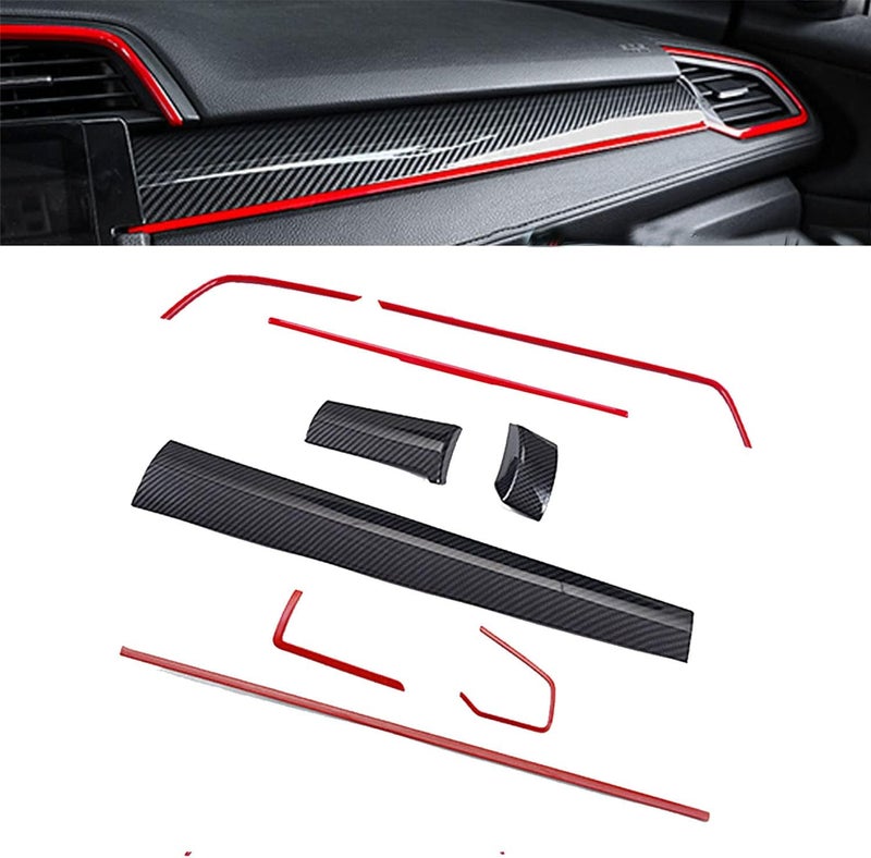 BOLTRY 9-Piece ABS Carbon Fiber Print Dashboard Trim Kit for Honda 10th Civic (2016-2021) - Red - Image 1