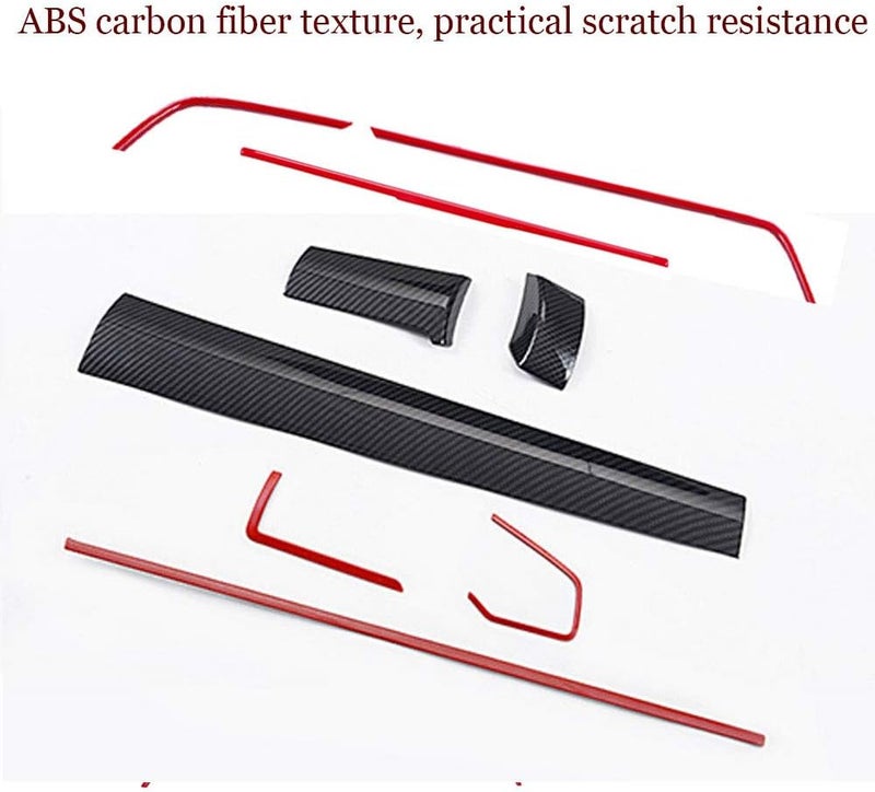 BOLTRY 9-Piece ABS Carbon Fiber Print Dashboard Trim Kit for Honda 10th Civic (2016-2021) - Red - Image 2