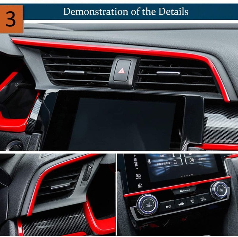 BOLTRY 9-Piece ABS Carbon Fiber Print Dashboard Trim Kit for Honda 10th Civic (2016-2021) - Red - Image 5