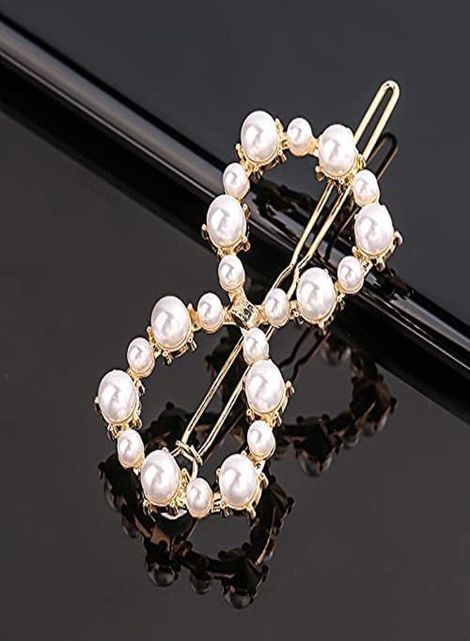 ANNACREATIONS 6 Pcs Korean Style Gold Metal Pearl Geometric Stone Lock Hair Pins Hair Clip Hair Accessories Jewellery for Women and Girls - Image 5