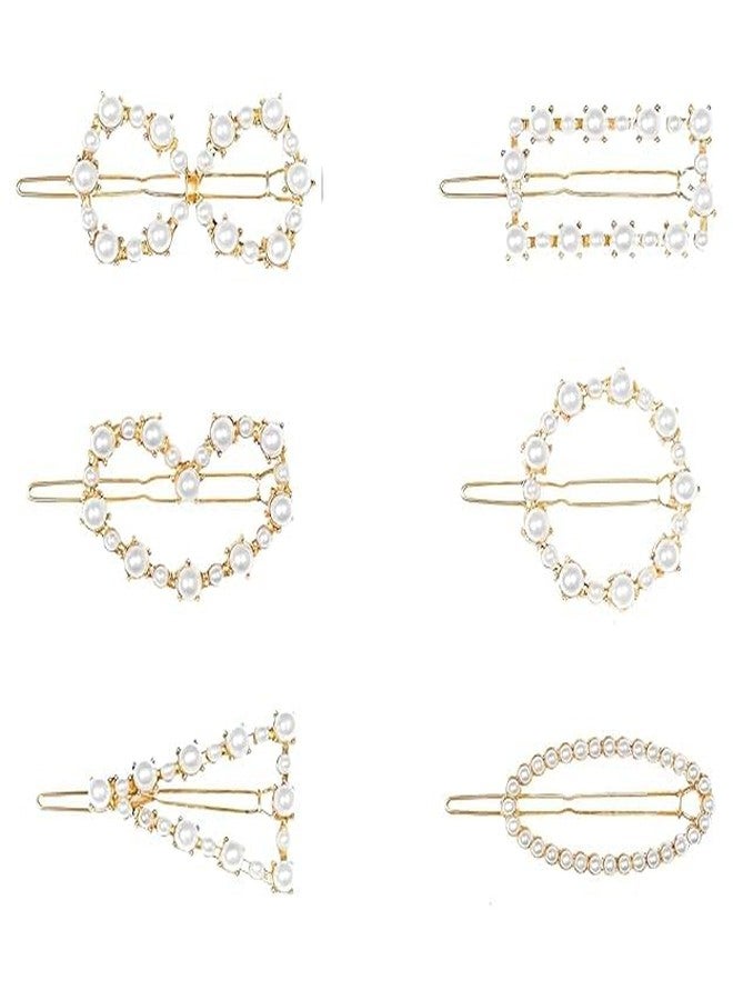 ANNACREATIONS 6 Pcs Korean Style Gold Metal Pearl Geometric Stone Lock Hair Pins Hair Clip Hair Accessories Jewellery for Women and Girls - Image 1