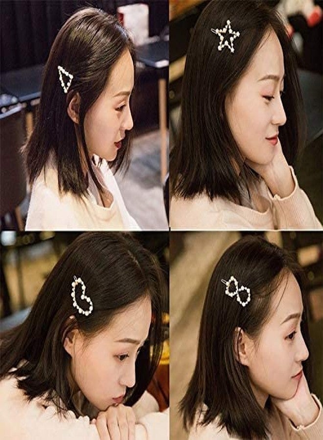 ANNACREATIONS 6 Pcs Korean Style Gold Metal Pearl Geometric Stone Lock Hair Pins Hair Clip Hair Accessories Jewellery for Women and Girls - Image 3