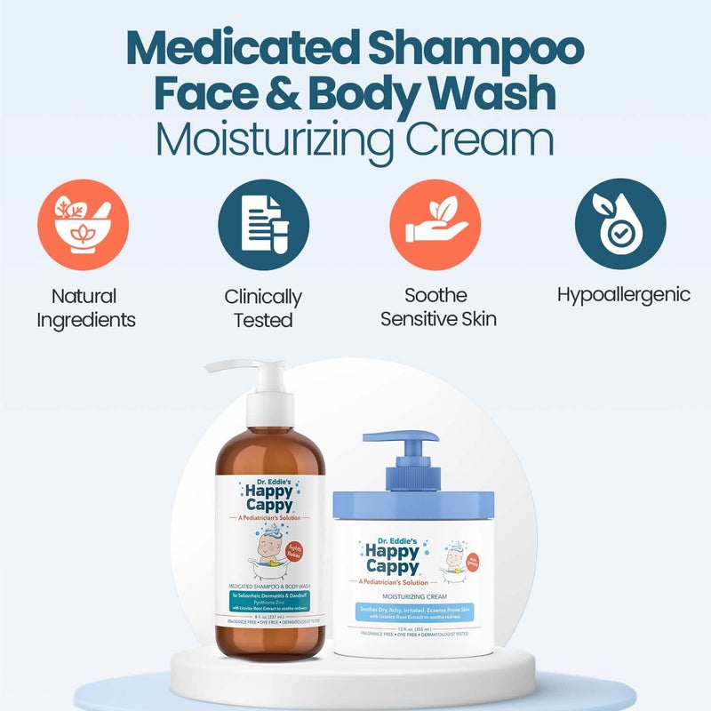 Happy Cappy Medicated Shampoo and Body Wash and Moisturizing Cream Bundle - Baby Dandruff Shampoo, Eczema Lotion for Kids, Helps Cradle Cap and Seborrheic Dermatitis, Reduces Redness, Fragrance-Free - Image 3