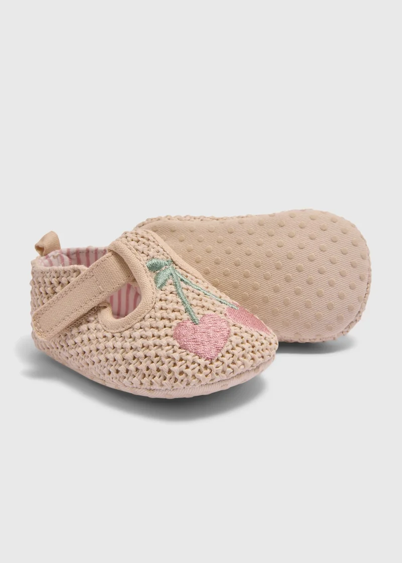 Matalan Baby Cream Cherry Crochet T Bar Shoes