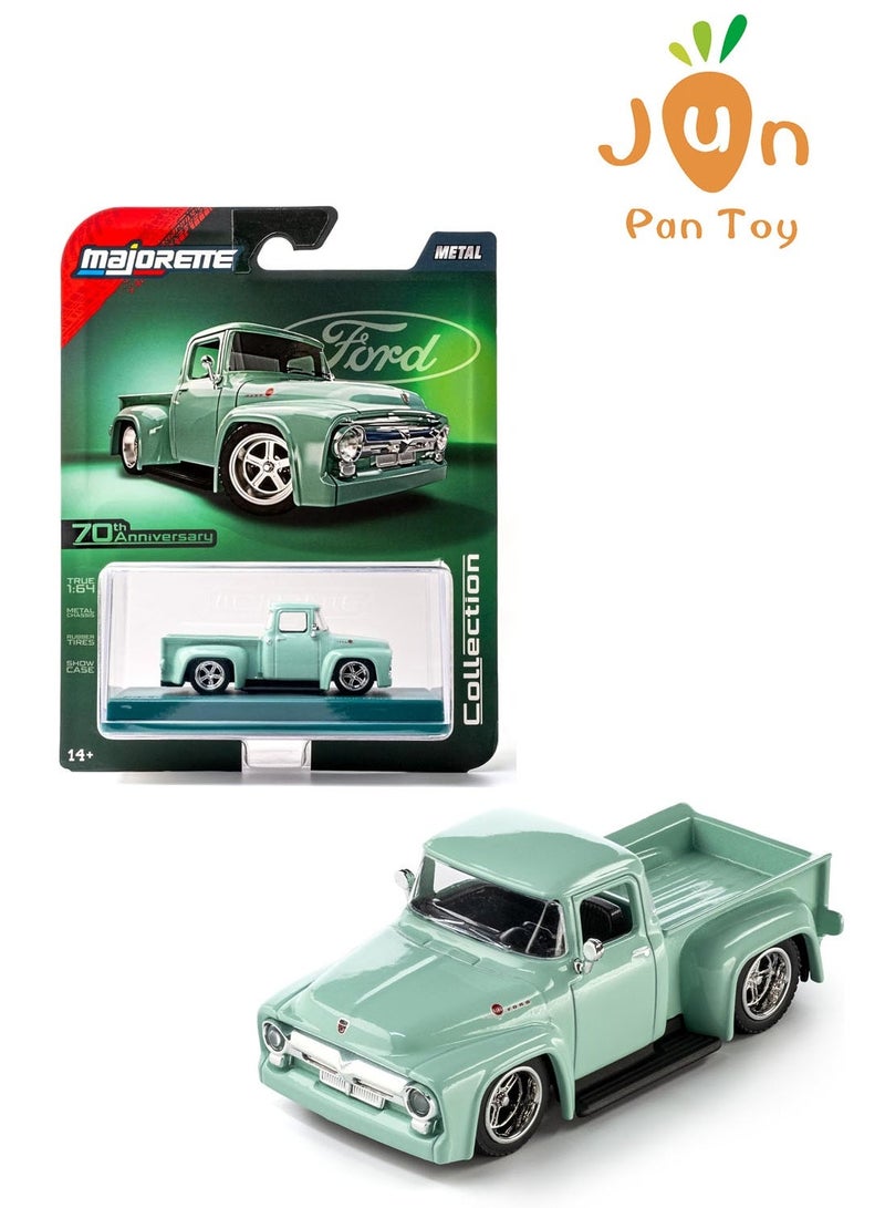 ماجوريت سيارة سبيكة أصلية Majorette 70th Anniversary Ford F100 لعبة مقياس 164 شاحنة بيك آب كلاسيكية هيكل معدني إطارات مطاطية صندوق عرض مقتنيات هدية عيد ميلاد للأولاد الرجال - Image 1