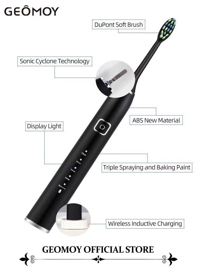 جيموي فرشاة أسنان سونيك الكهربائية 5 أوضاع قابلة لإعادة الشحن الطاقة الذكية فرشاة تنظيف مع 5 رؤوس فرشاة للبالغين - Image 3