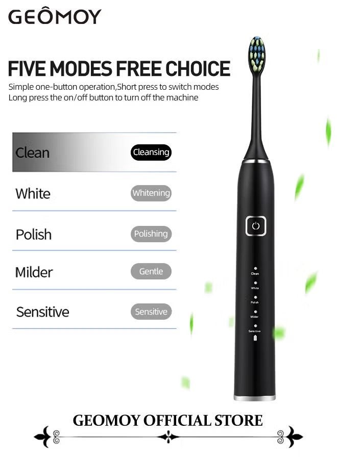 جيموي فرشاة أسنان سونيك الكهربائية 5 أوضاع قابلة لإعادة الشحن الطاقة الذكية فرشاة تنظيف مع 5 رؤوس فرشاة للبالغين - Image 4
