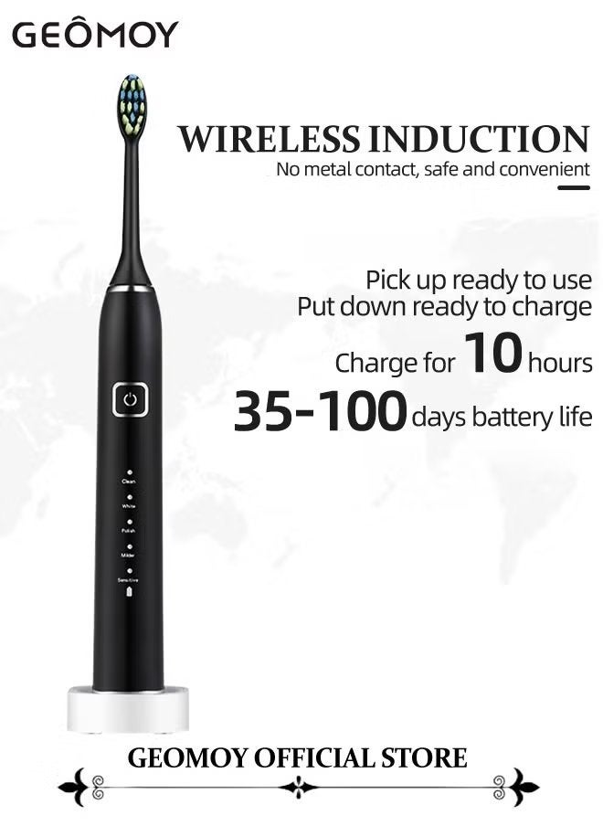جيموي فرشاة أسنان سونيك الكهربائية 5 أوضاع قابلة لإعادة الشحن الطاقة الذكية فرشاة تنظيف مع 5 رؤوس فرشاة للبالغين - Image 2