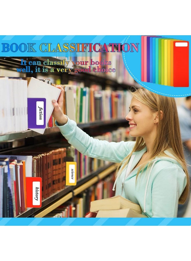 TaoBary TaoBary 60 Pcs Library Book Dividers with Stickers 4 x 12 Inch Library Shelf Marker Assorted Color Comic Book Markers Plastic Dividers to Organize Library Home Teaching Supplies, 12 Colors  - Image 4