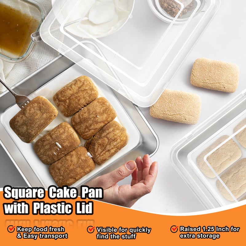 TeamFar 9 x 9 Inch Square Cake Pan, Stainless Steel Square Baking Pan with Lid for Brownie Lasagna, Non-Toxic & Heavy Duty, One Piece & Smooth, Dishwasher Safe & Easy Clean, (1 Pan + 1 Lid) - Image 4