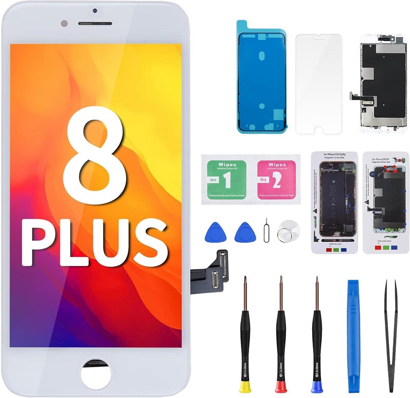 DGSCSMY طقم استبدال شاشة آيفون 8 بلس 8 بلس LCD عرض أبيض 5.5" 3D لمسة رقمية تجميع كامل مقاوم للماء لاصق مغناطيسي براغي وسادة إصلاح زجاج أمامي أدوات A1864، A1897، A1898 - Image 1