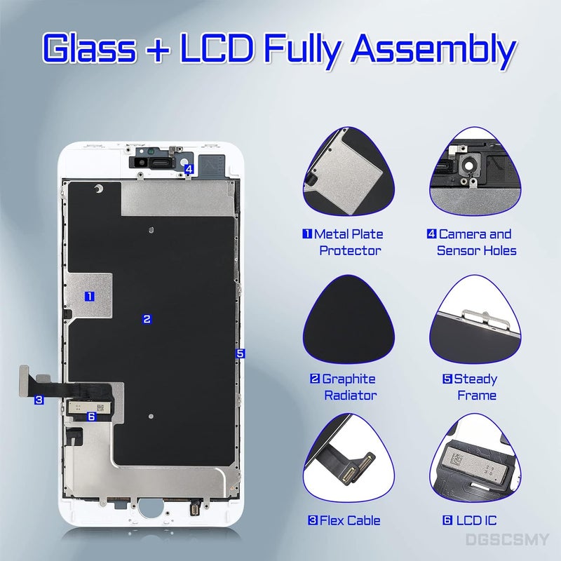DGSCSMY طقم استبدال شاشة آيفون 8 بلس 8 بلس LCD عرض أبيض 5.5" 3D لمسة رقمية تجميع كامل مقاوم للماء لاصق مغناطيسي براغي وسادة إصلاح زجاج أمامي أدوات A1864، A1897، A1898 - Image 2