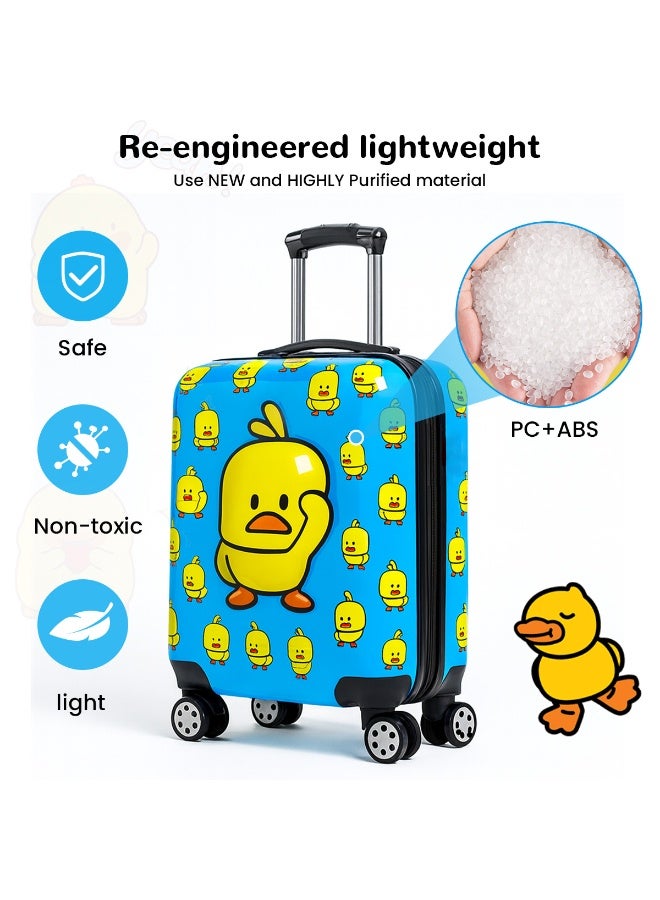 VUCATIN Kids Luggage, Toddler Lightweight Trolley Case with Universal Wheels, Hard Shell Suitcase with Combination Lock, Suitable for Boys and Girls Travel Suitcase (Blue Duck) - Image 2