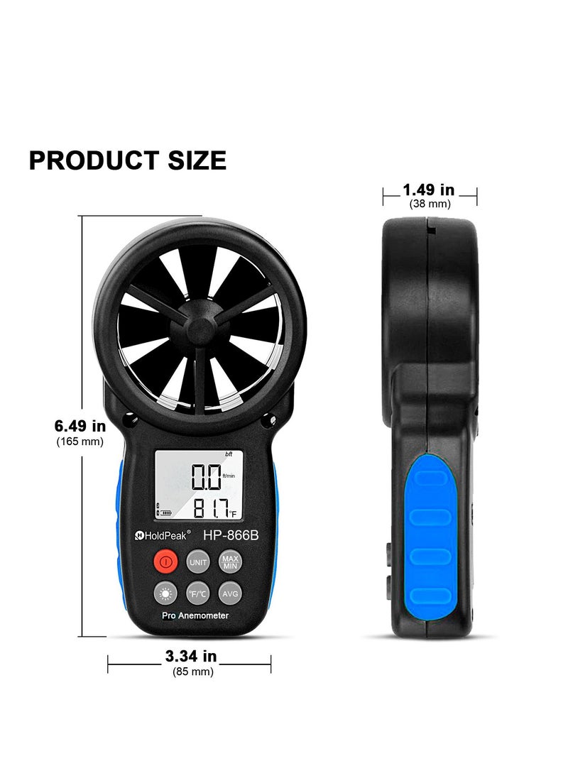 HoldPeak HP-866B Handheld Anemometer, Digital Wind Speed CFM Meter Gauge Air Flow Velocity Tester for HVAC Shooting Drone, Wind Chill, 14℉-113℉ Wind Temperature