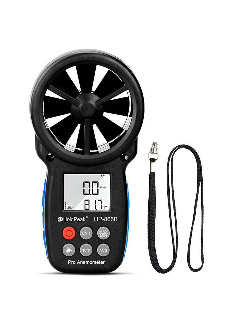 HoldPeak HP-866B Handheld Anemometer, Digital Wind Speed CFM Meter Gauge Air Flow Velocity Tester for HVAC Shooting Drone, Wind Chill, 14℉-113℉ Wind Temperature