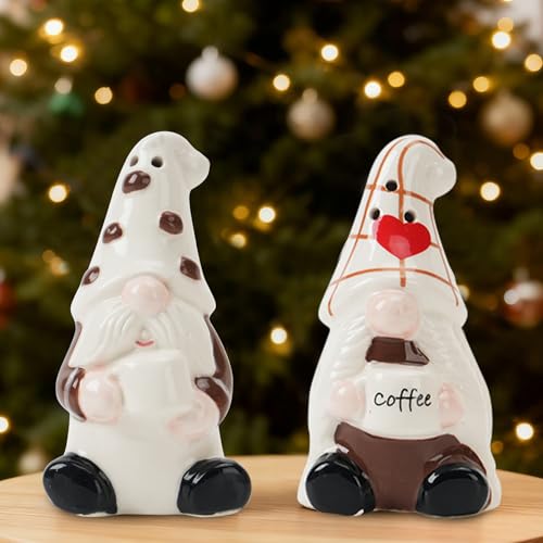 bwszrosa Hand-Painted Christmas Gnome Ceramic Salt Pepper Shakers Set(2-Pack)-Tabletop Spice Dispensers,Cute Farmhouse Kitchen Decor/Table Ornament,Fun Holiday Present for Valentine’S Day Gift For Her - Image 1