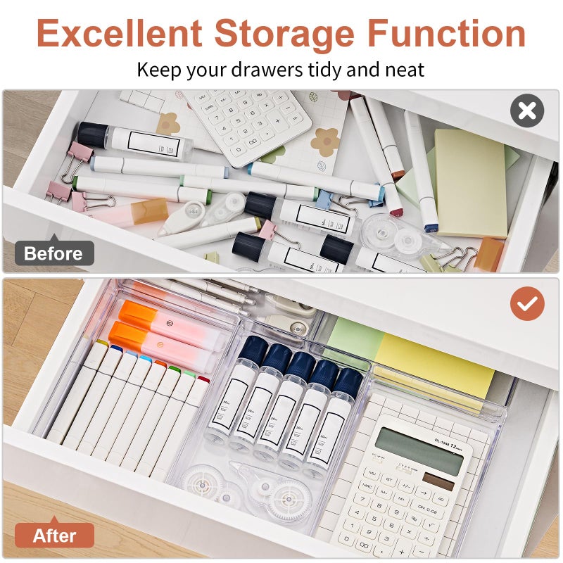 سمارت تايك مجموعة منظمات أدراج بلاستيكية شفافة من سمارتيك، 6 قطع، منظم أدراج مكتب كبير الحجم مانع للانزلاق، صواني تنظيم أدراج متعددة الاستخدامات للحمام وغرفة الزينة، مناسبة لمستحضرات التجميل، غرفة النوم، المكتب، وأدوات المطبخ. - Image 4