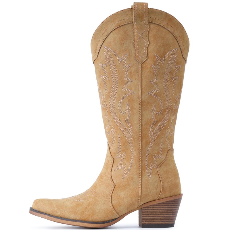IUV Cowboy Boots For Women Western Cowgirl Boots with Chunky Heel Mid Calf Snip Toe Ideal for low insteps - Image 5