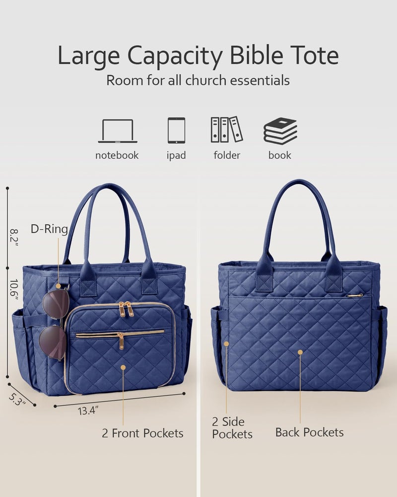 BellaHold Large Bible Bag with Bible Cover Case for Women, Church Bag with Shoulder Strap, Quilted Bible Cover for Bible Study Supplies, a Christian Gift for Women, Navy - Image 2