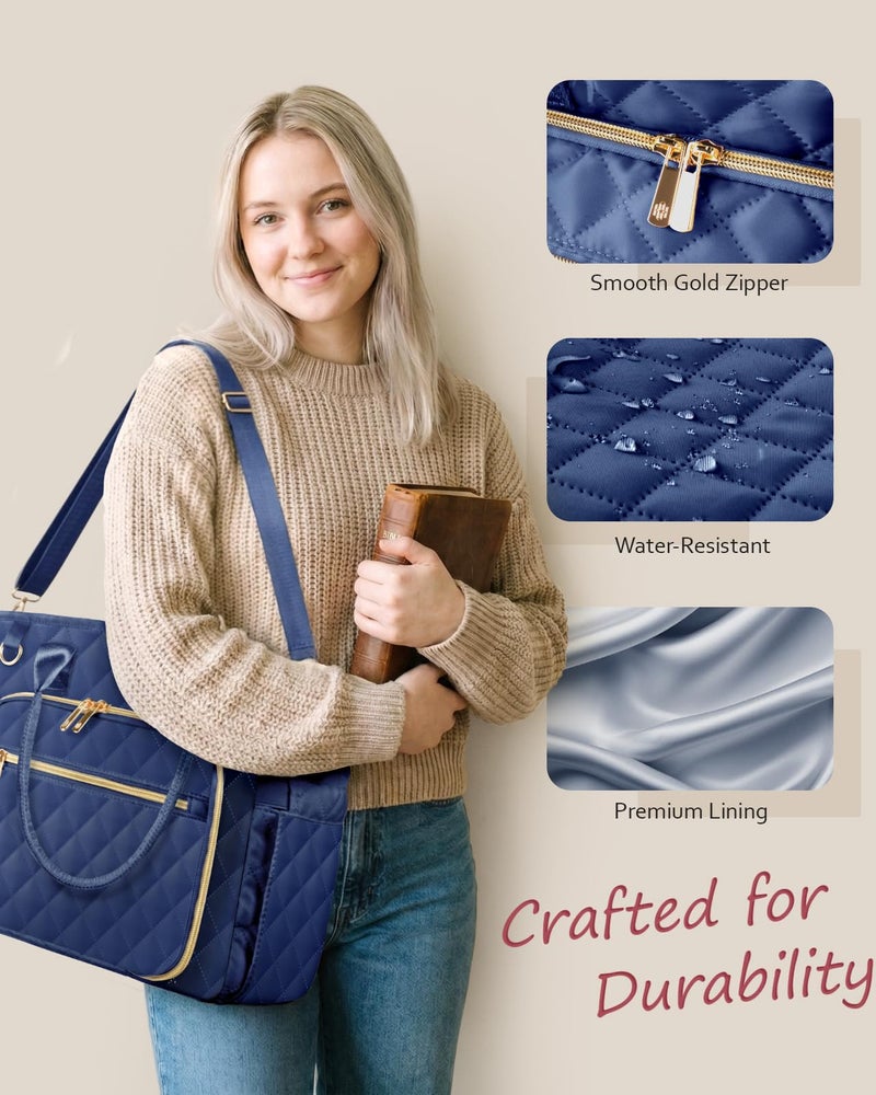 BellaHold Large Bible Bag with Bible Cover Case for Women, Church Bag with Shoulder Strap, Quilted Bible Cover for Bible Study Supplies, a Christian Gift for Women, Navy - Image 3