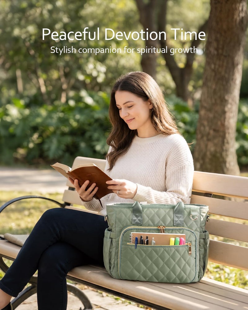 BellaHold Large Bible Bag with Bible Cover Case for Women, Church Bag with Shoulder Strap, Quilted Bible Cover for Bible Study Supplies, a Christian Gift for Women, Navy - Image 5