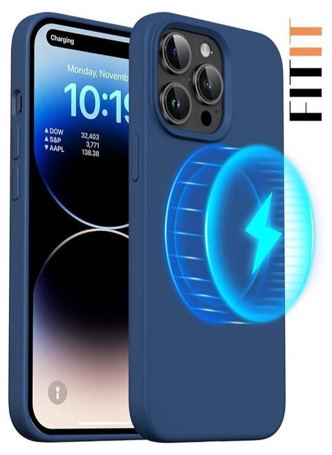 FITIT Magnetic Silicone Case for iPhone 14 Pro Max 6.7-Inch, Compatible with MagSafe, Blue.