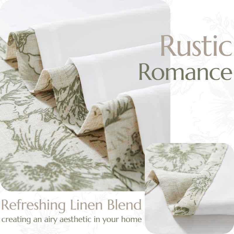 jinchan Linen Blend Floral Curtains for Living Room 63 Inches Extra Long Farmhouse Printed Curtain Back Tab Green Peony Flower Patterned Drapes Bedroom Window Curtains Set 2 Panels - Image 3