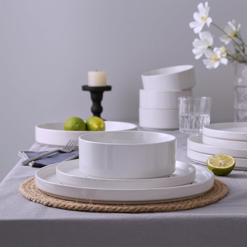 Famiware طقم أطباق وأوعية فامي وير نيبولا 12 قطعة أطقم أدوات المائدة لأربعة أشخاص أبيض مع بقع ملونة - Image 4