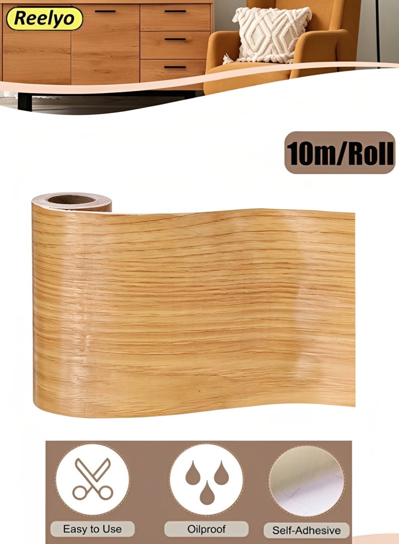 Reelyo Wood Grain Self-Adhesive Wall Decorative Strips, Waterproof Tape Wallpaper For Living Room Floor, Large Size Thickened Waterproof Wood Grain Wallpaper, Suitable For Mirror Frames, Cabinets, Door Frames, Kitchen Decoration (10m) - Image 1