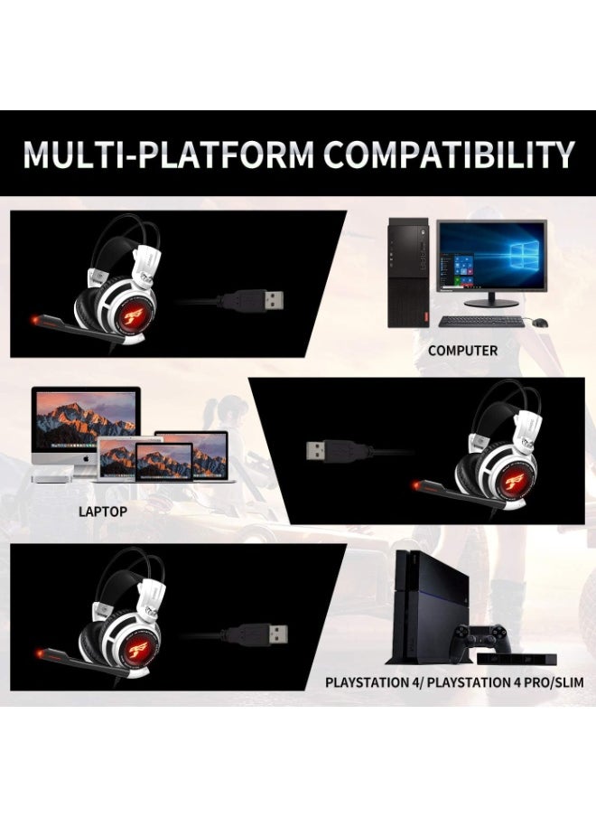 Somic - G941 Gaming Vibration Headset: 7.1 Virtual Surround Sound with Omnidirectional Mic & Volume Control | LED, USB, Lightweight & Comfortable Over Ear Headphones for Professional Gamers (White) - Image 1