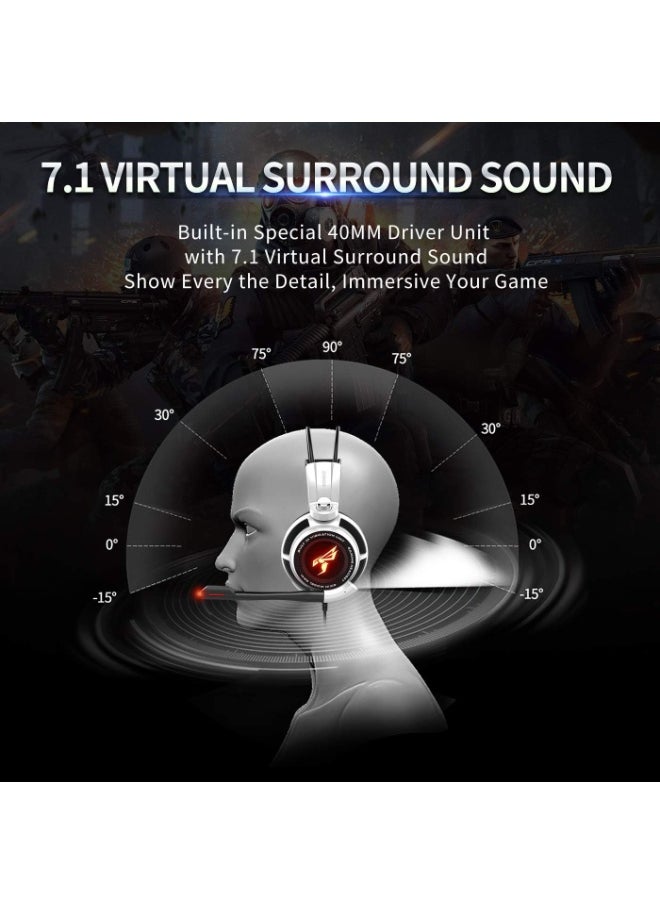 Somic - G941 Gaming Vibration Headset: 7.1 Virtual Surround Sound with Omnidirectional Mic & Volume Control | LED, USB, Lightweight & Comfortable Over Ear Headphones for Professional Gamers (White) - Image 1