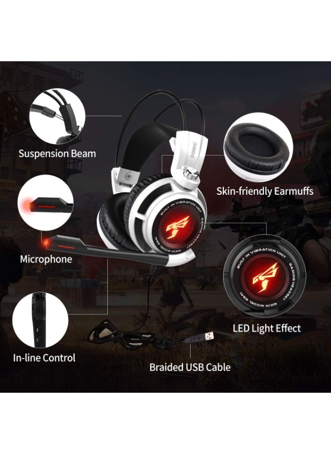 Somic - G941 Gaming Vibration Headset: 7.1 Virtual Surround Sound with Omnidirectional Mic & Volume Control | LED, USB, Lightweight & Comfortable Over Ear Headphones for Professional Gamers (White) - Image 1