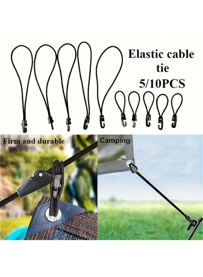 10 Black Heavy Duty Elastic Bungee Cords with Hooks Durable Stretch Straps - Image 2
