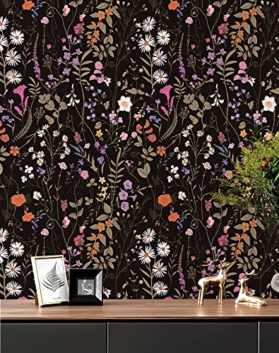 JiffDiff Floral Wallpaper Peel and Stick, Self Adhesive Wallpaper for Home Bedroom Cabinets and Kitchen Countertop Peel and Stick Thicken Contact Paper (17.3"x118", Dark Floral) - Image 1