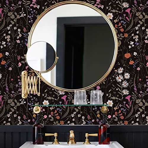 JiffDiff Floral Wallpaper Peel and Stick, Self Adhesive Wallpaper for Home Bedroom Cabinets and Kitchen Countertop Peel and Stick Thicken Contact Paper (17.3"x118", Dark Floral) - Image 4