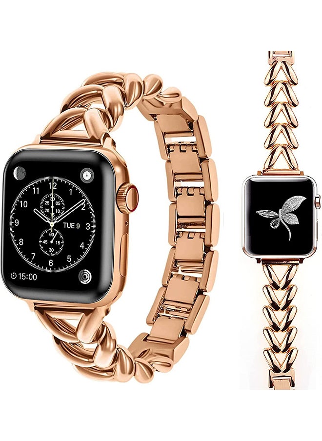 O Ozone - Metal Straps For Apple Watch Series 10 9 8 7 6 5 4 SE, 38/40/41/42mm Jewelry Herringbone Design Stainless Steel Smartwatch Strap -Rose Gold - Image 1
