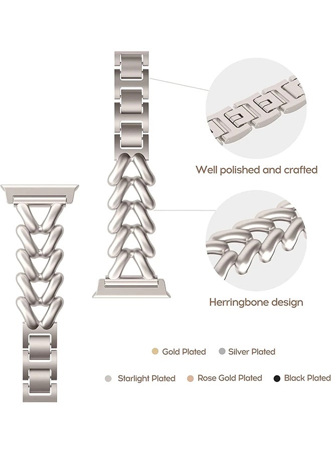 O Ozone - Metal Straps For Apple Watch Series 10 9 8 7 6 5 4 SE, 38/40/41/42mm Jewelry Herringbone Design Stainless Steel Smartwatch Strap -Rose Gold - Image 1