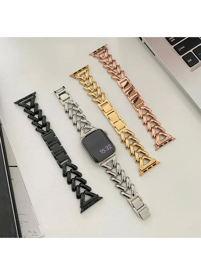 O Ozone - Metal Straps For Apple Watch Series 10 9 8 7 6 5 4 SE, 38/40/41/42mm Jewelry Herringbone Design Stainless Steel Smartwatch Strap -Rose Gold - Image 1