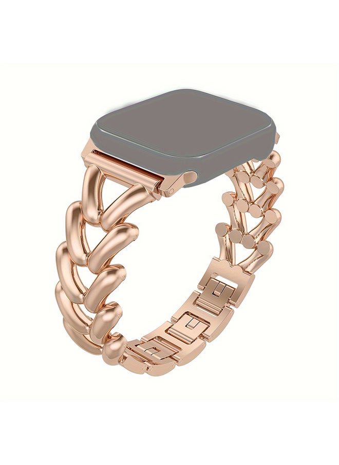 O Ozone - Metal Straps For Apple Watch Series 10 9 8 7 6 5 4 SE, 38/40/41/42mm Jewelry Herringbone Design Stainless Steel Smartwatch Strap -Rose Gold - Image 1