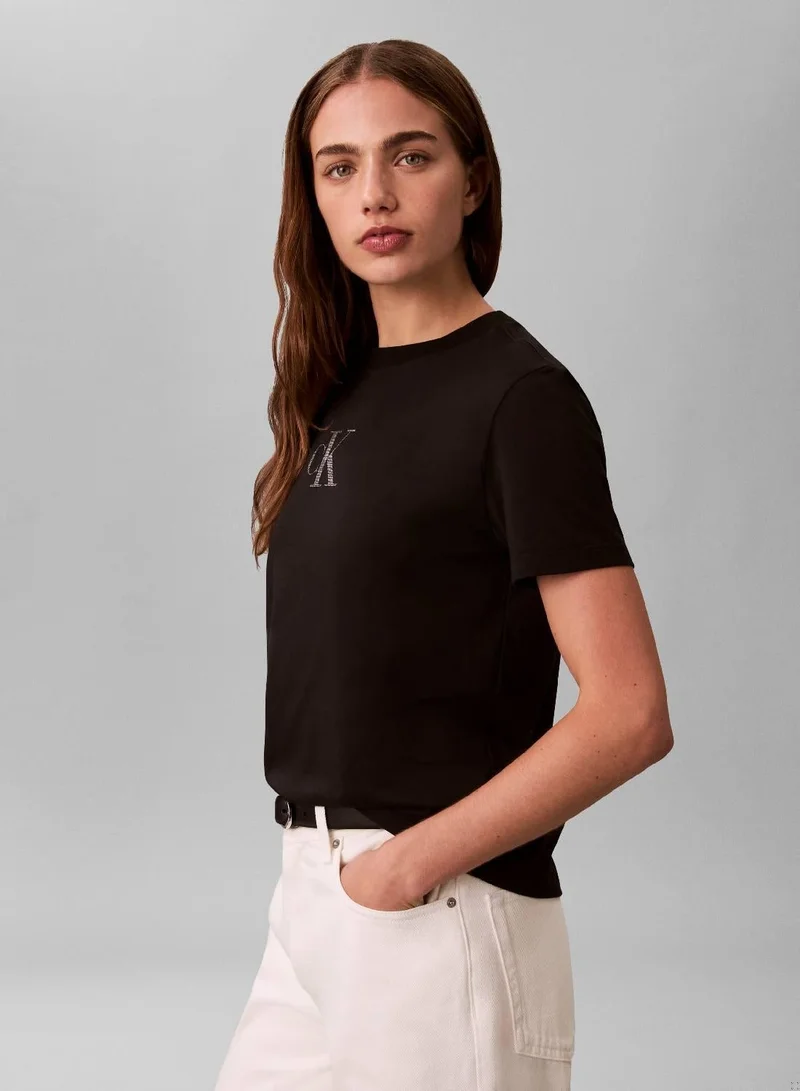 Calvin Klein Jeans Black Foil Graphic Monogram Logo T-Shirt for Women | Best Price UAE